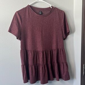 SHEIN Burgundy Short Sleeve Peplum Top